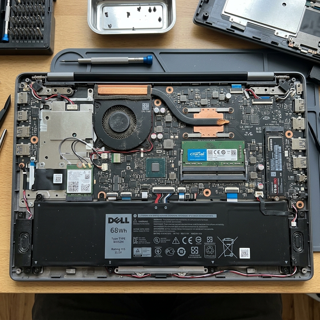Hand-drawn circuit board and AI concepts on a workshop desk